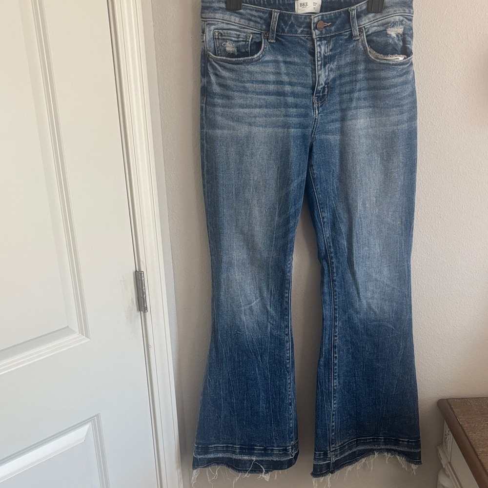 BKE Distressed Blue Flare Jeans